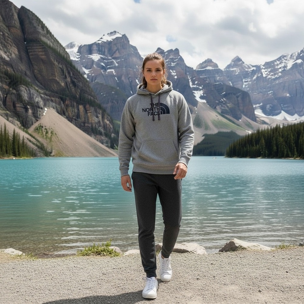 The North Face Womens Gray Heathered Logo Pullover Hoodie Size Large EUC 2168